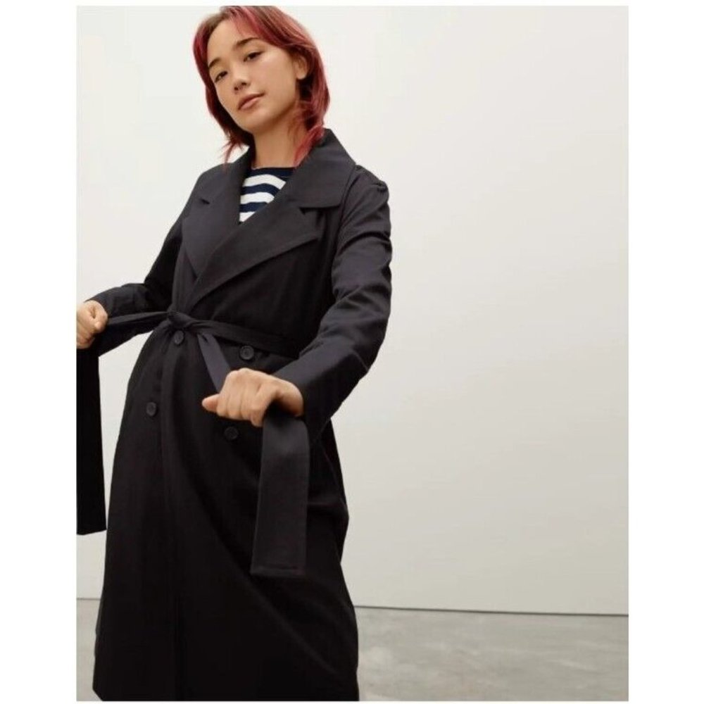 Everlane Women's Drape Trench Coat XS Black Belted - Picture 2 of 10